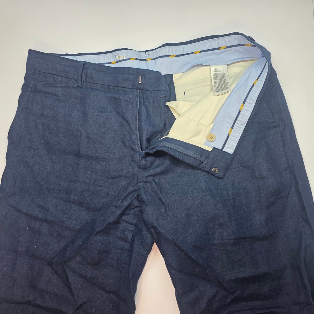 Polo Ralph Lauren Mens 38x30 Navy Blue 100% Linen Flat Front Trousers Pants